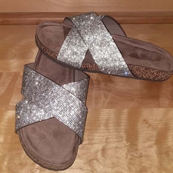 London Rag Shoes - London Rag Gemma Rhinestone Cork Slide Sandal
